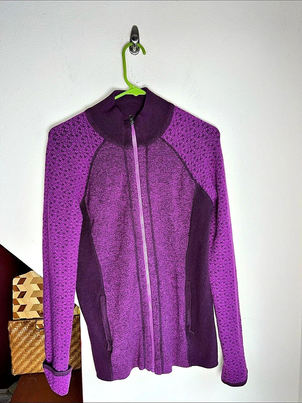 title nine Purple Zip Front Mixed Knit Colirblocked Cardigan Jacket Medium